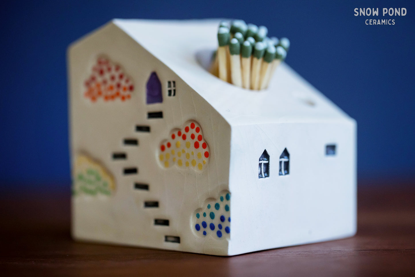 Rainbow Clouds Ceramic Match Striker with Purple Door