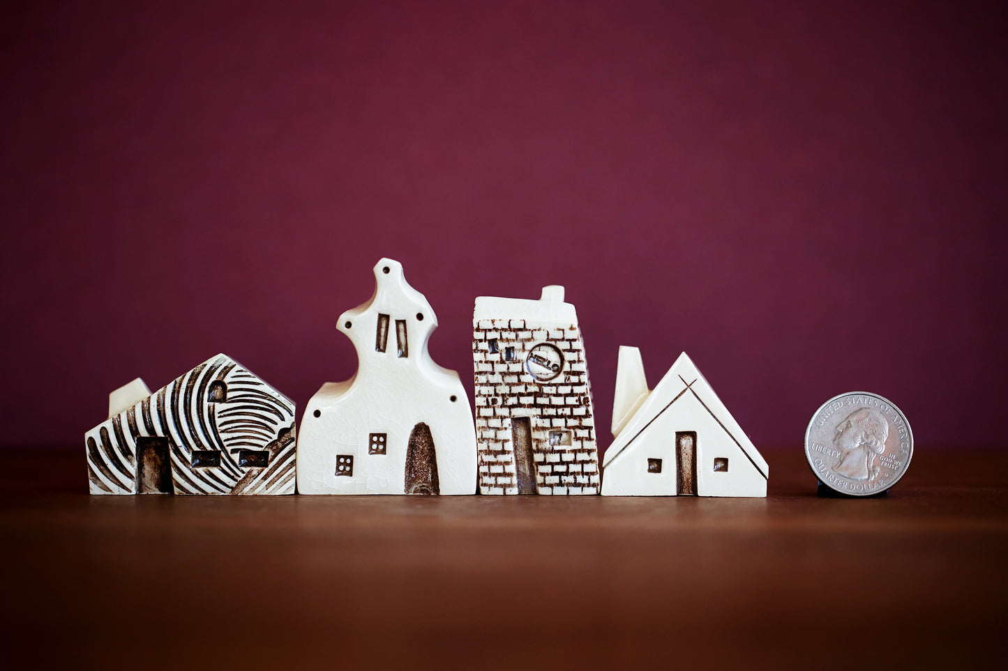 Haunted Village of Ceramic Houses with Hello Message