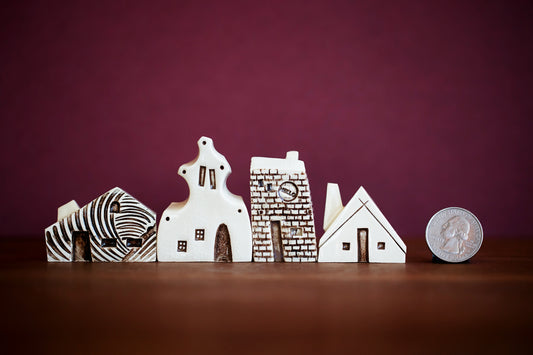 Haunted Village of Ceramic Houses with Hello Message