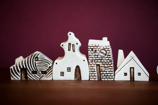 Haunted Village of Ceramic Houses with Hello Message