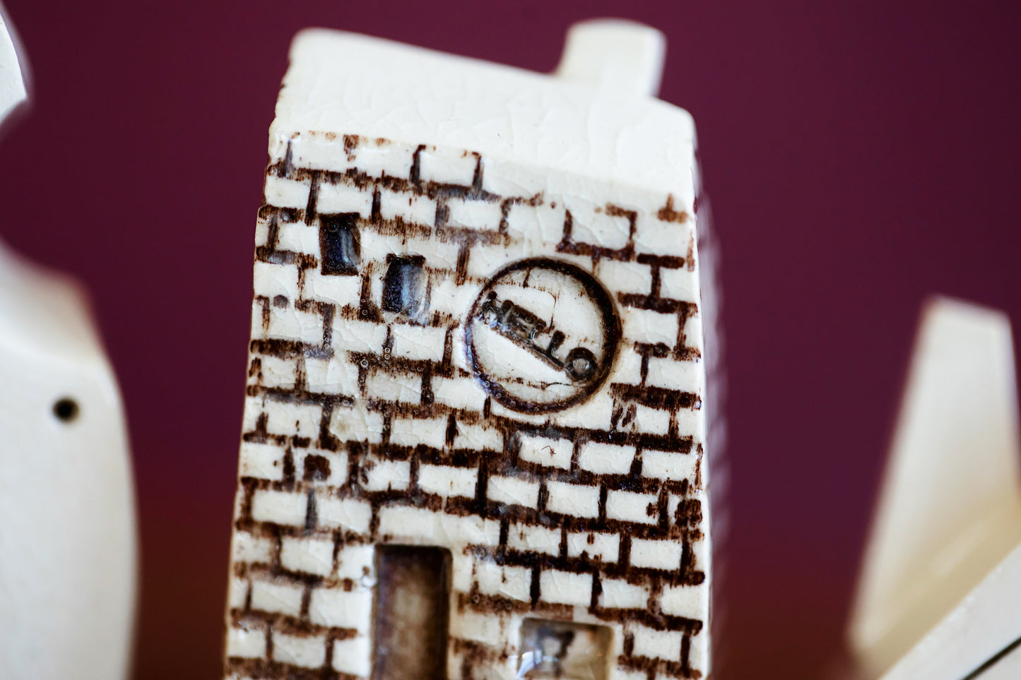 Haunted Village of Ceramic Houses with Hello Message