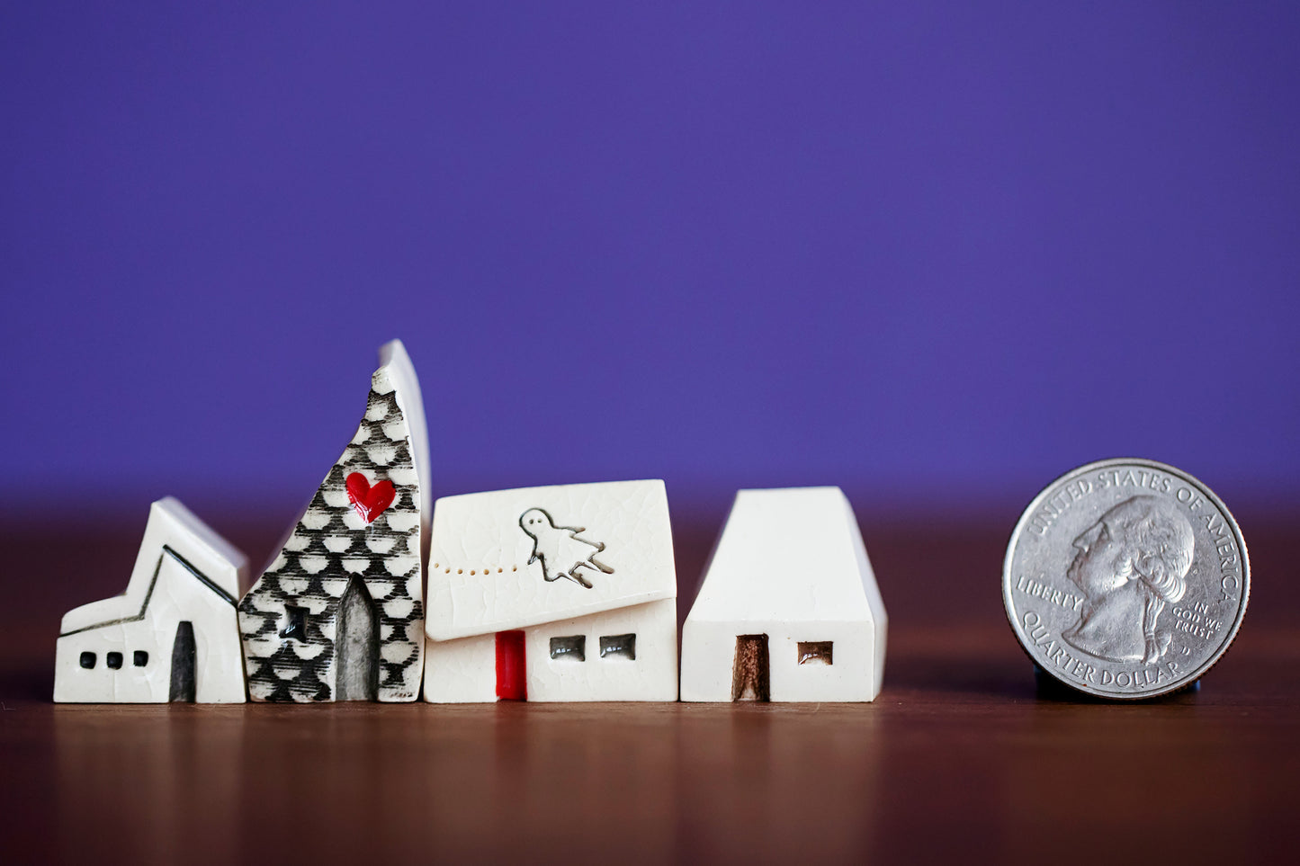 Ghost Girl Ceramic Whimsical Village with Heart