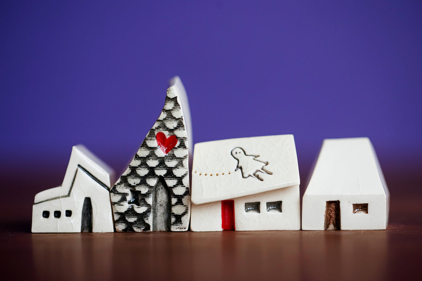 Ghost Girl Ceramic Whimsical Village with Heart