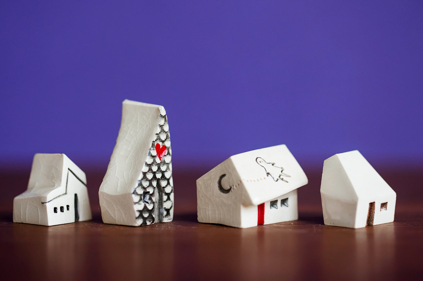 Ghost Girl Ceramic Whimsical Village with Heart