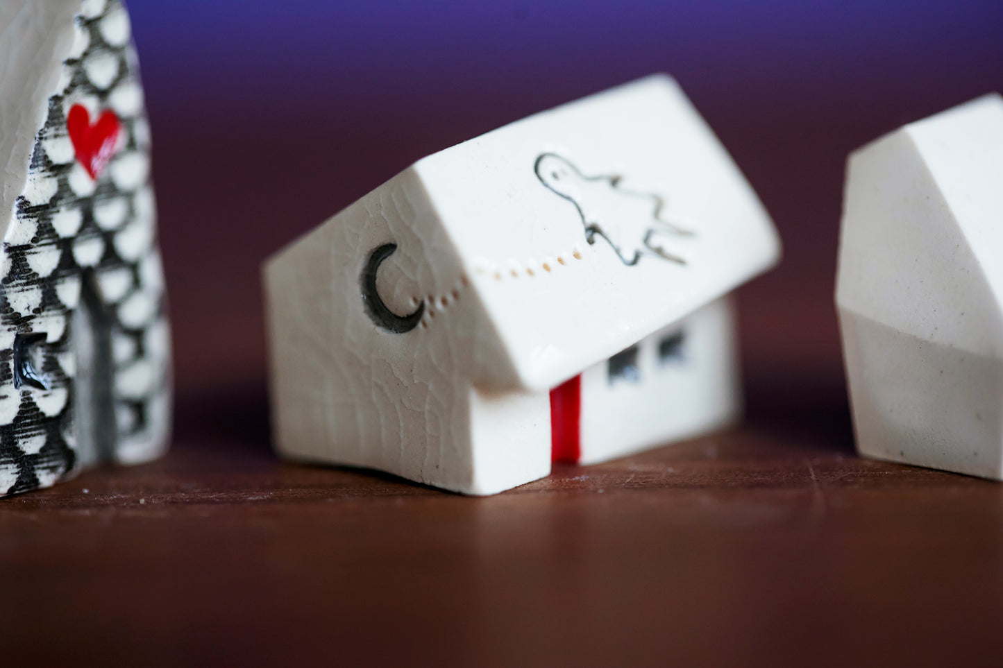 Ghost Girl Ceramic Whimsical Village with Heart