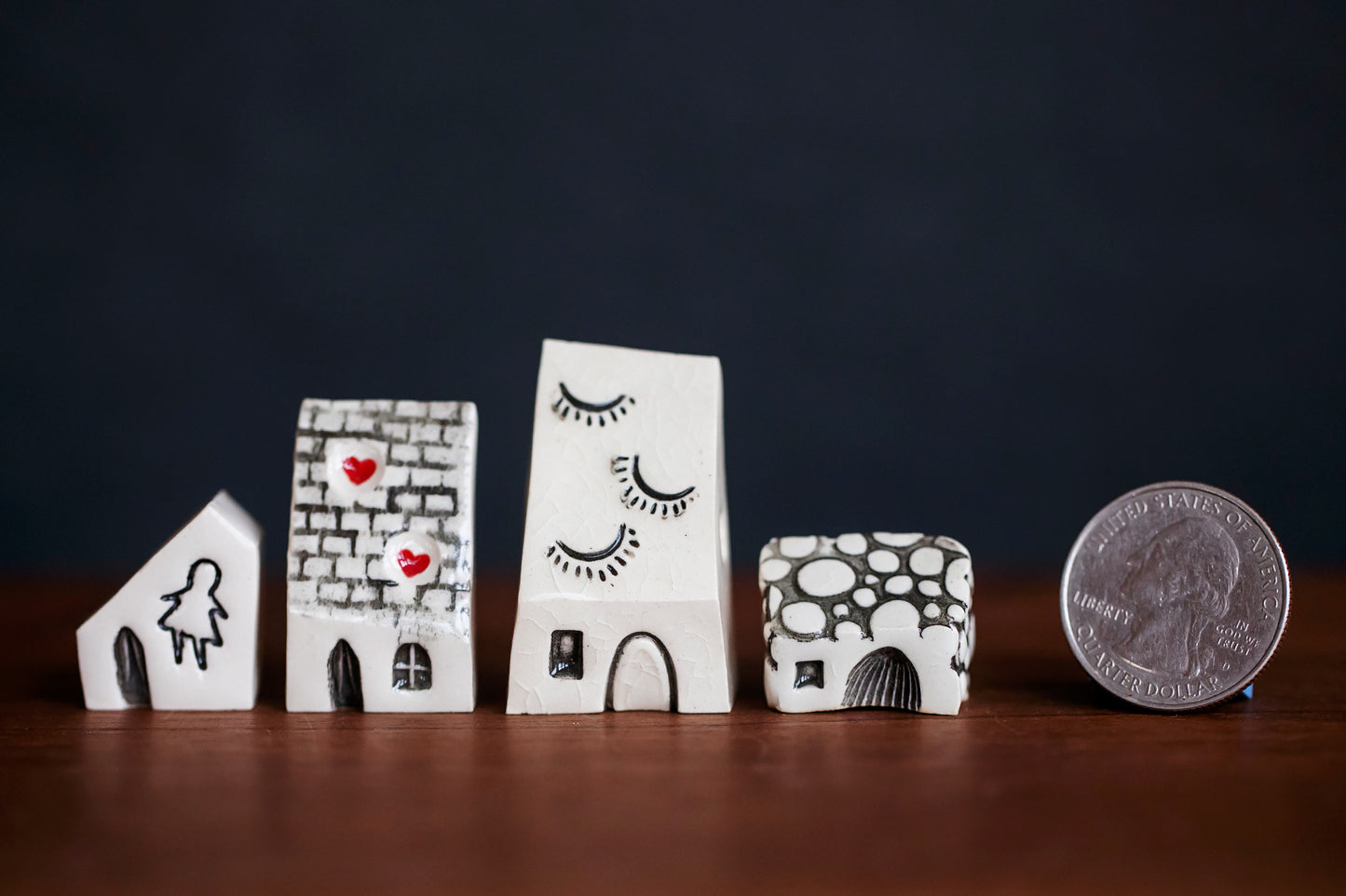 Spooky Miniature Ceramic Village with Ghost Girl and Hearts