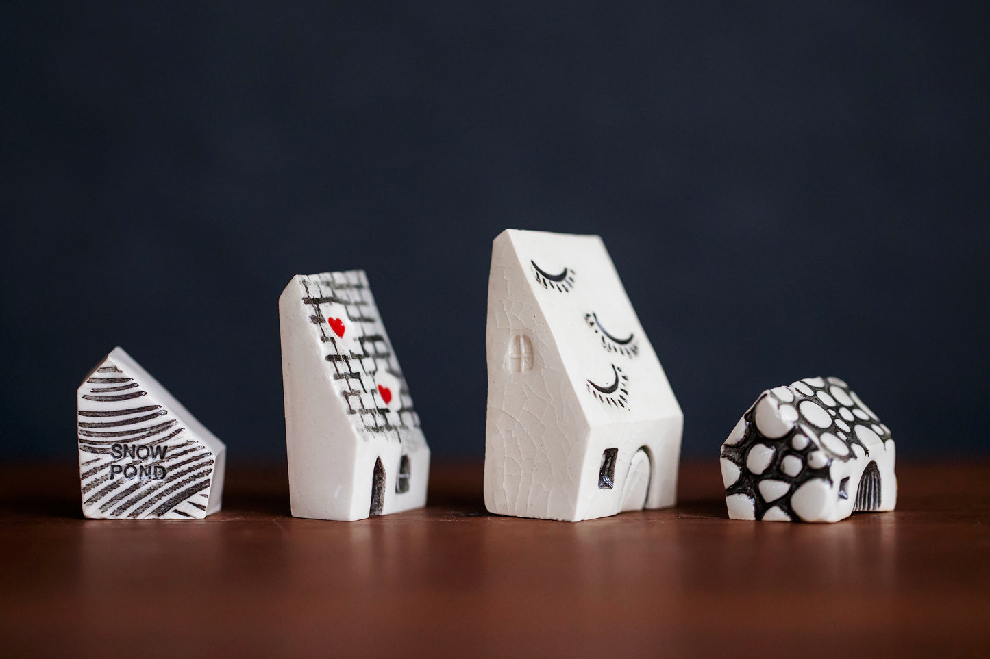 Spooky Miniature Ceramic Village with Ghost Girl and Hearts