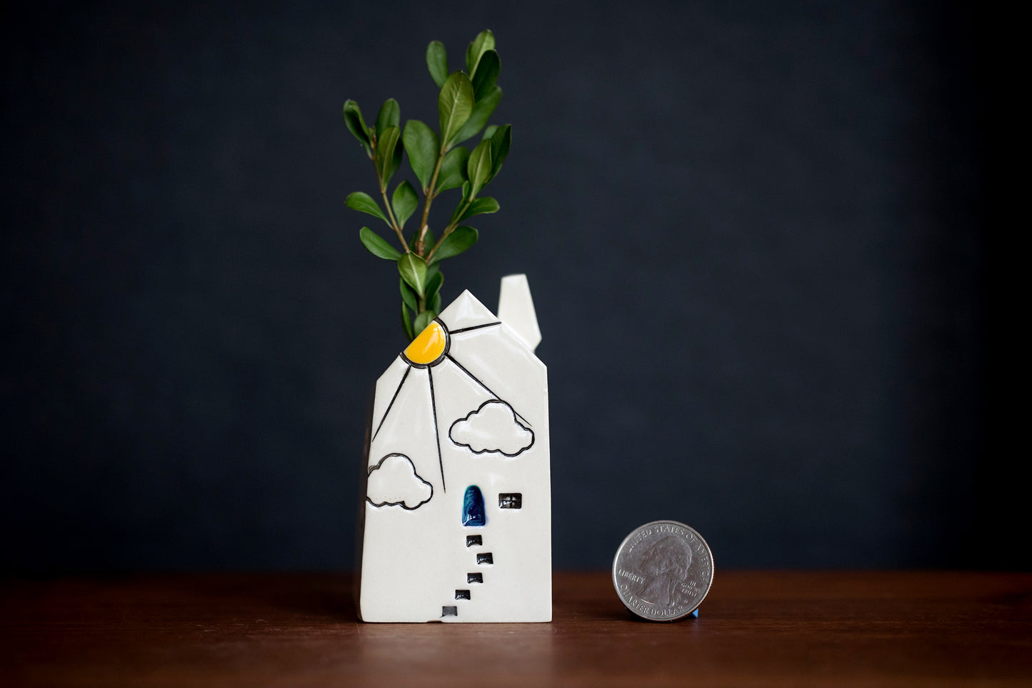 Sunshine Ceramic Bud Vase House for Fresh Herbs or Flowers