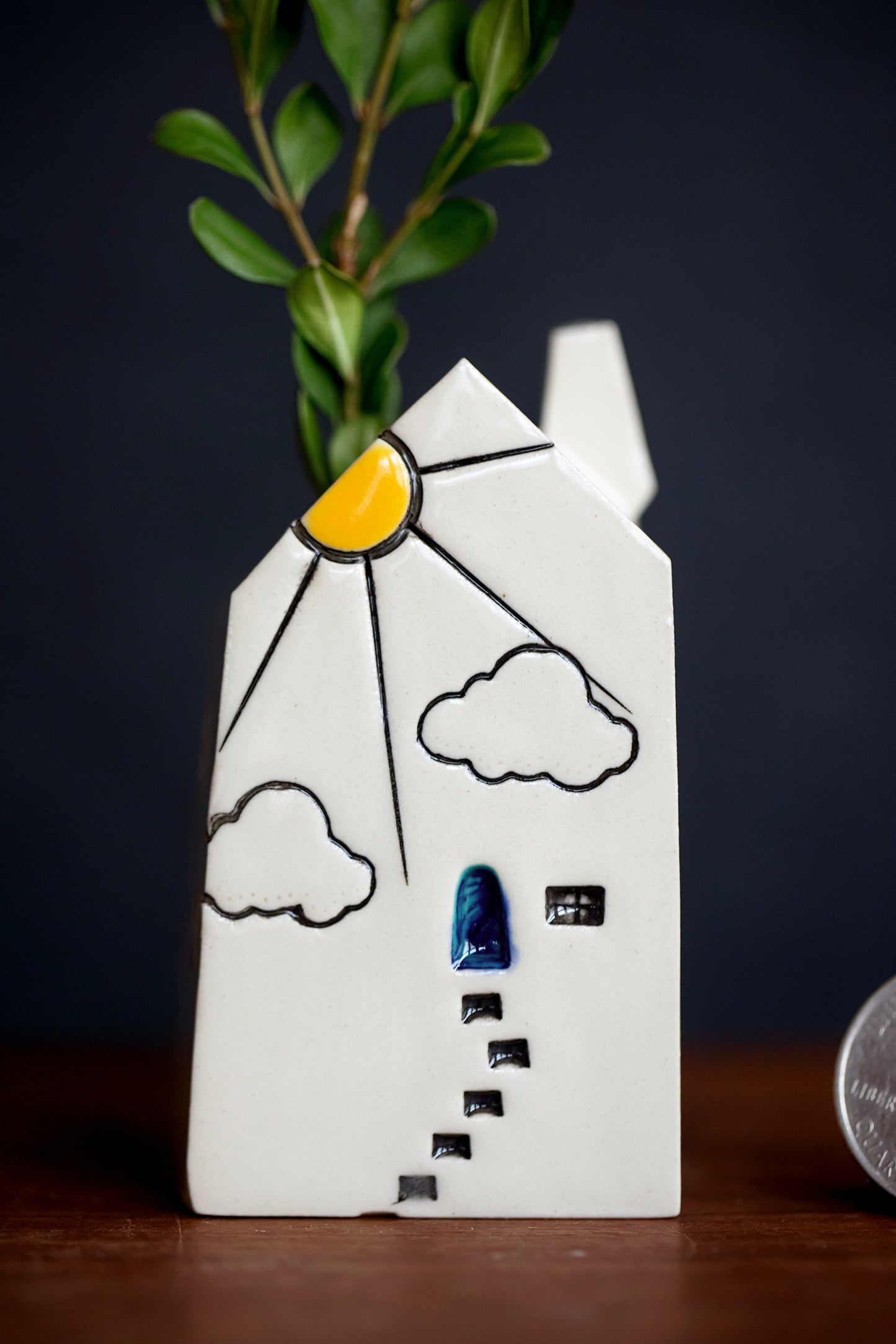 Sunshine Ceramic Bud Vase House for Fresh Herbs or Flowers