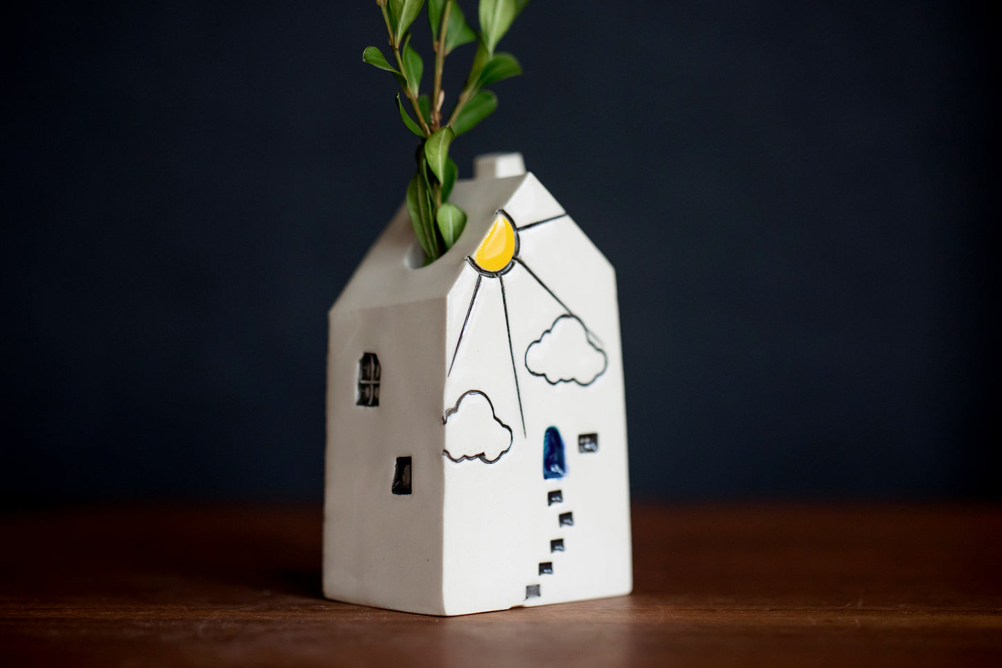 Sunshine Ceramic Bud Vase House for Fresh Herbs or Flowers
