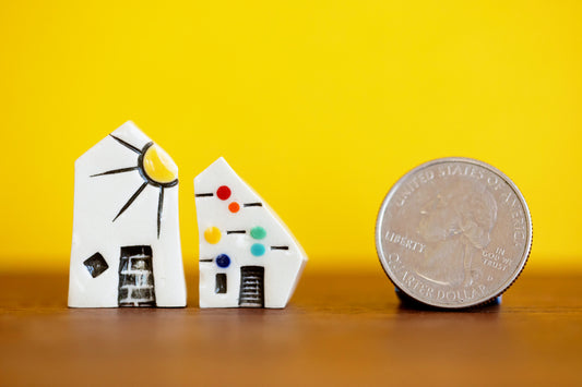 Tiny Set of Rainbow Ceramic Houses with Sunshine
