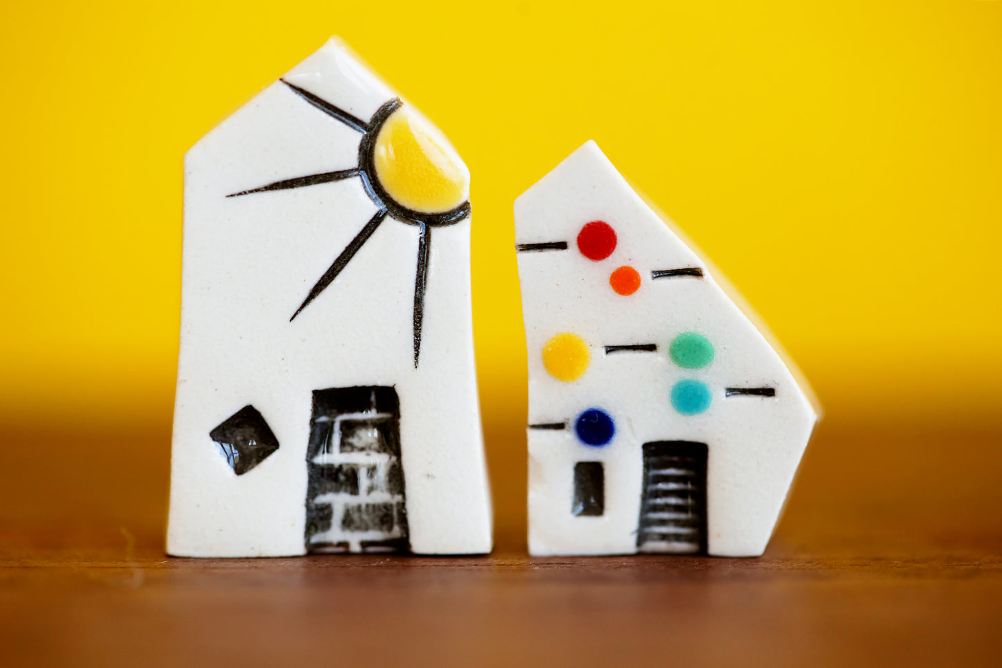 Tiny Set of Rainbow Ceramic Houses with Sunshine