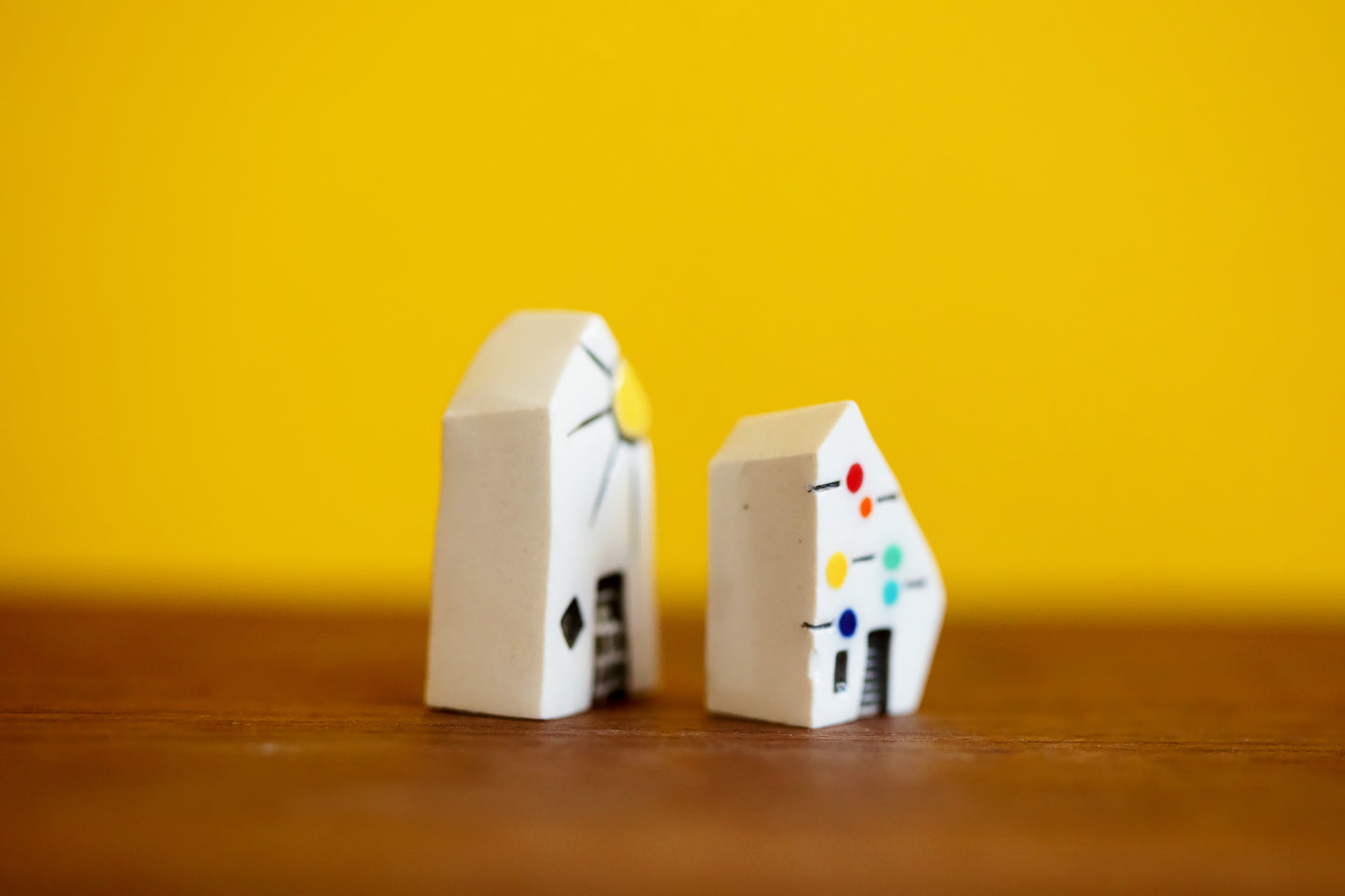 Tiny Set of Rainbow Ceramic Houses with Sunshine