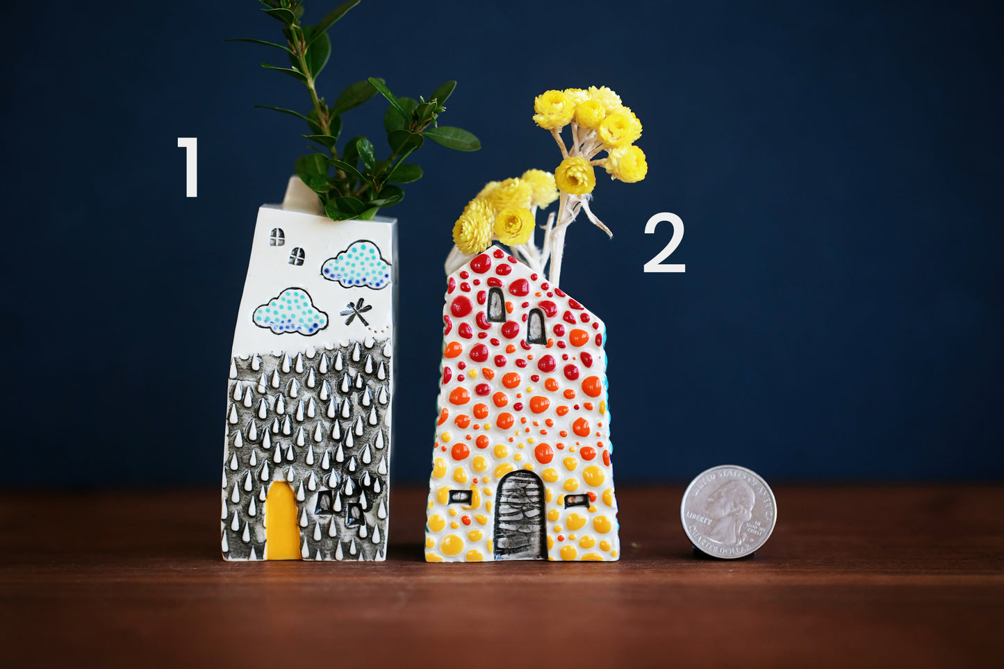Whimsical Rainbow Bud Vases - Cobblestone and Rain Texture