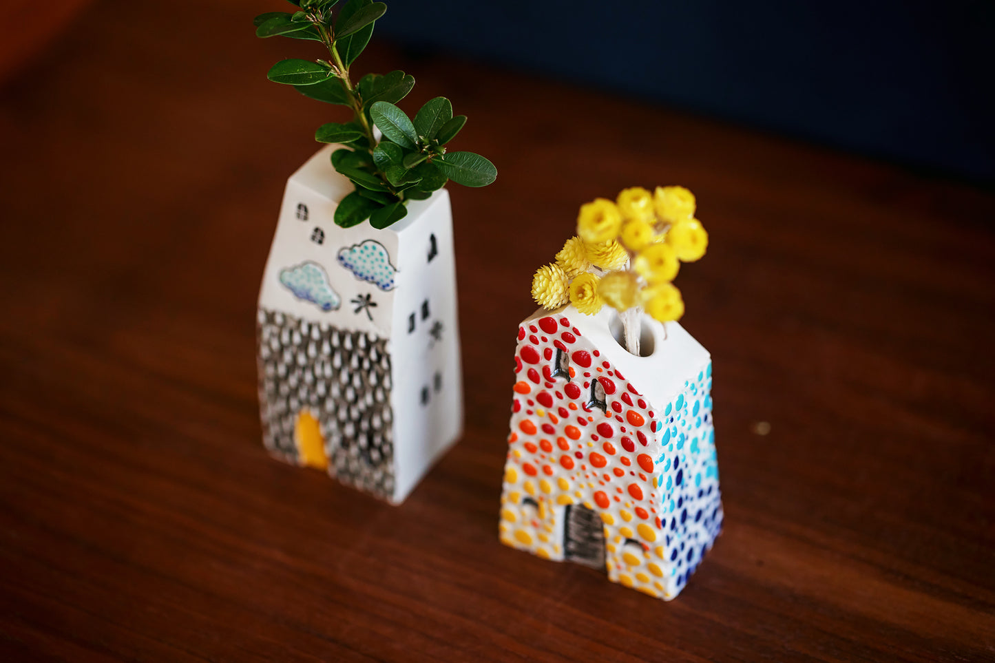 Whimsical Rainbow Bud Vases - Cobblestone and Rain Texture