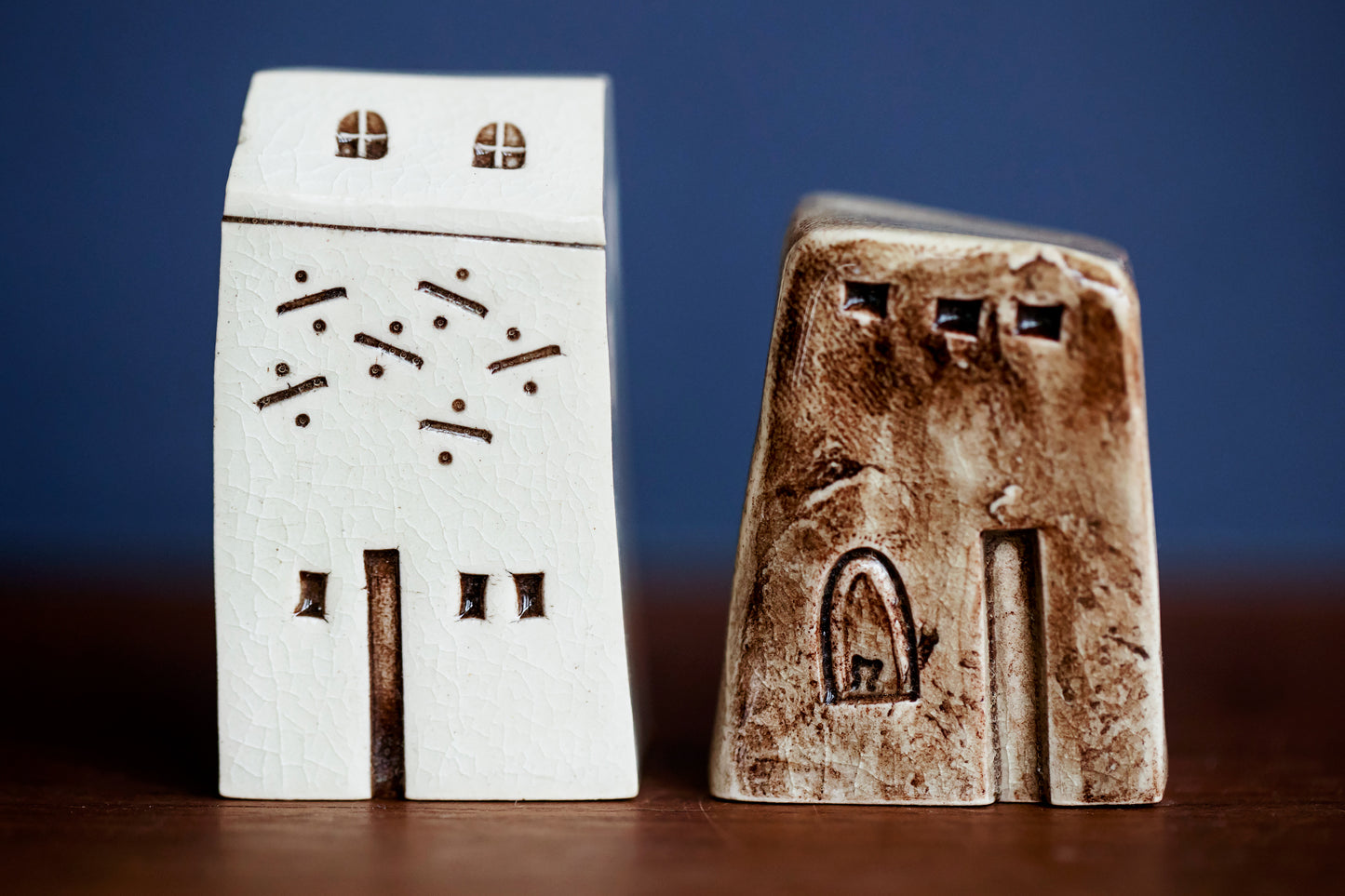 Little Set of Ceramic Houses with Cat in Window - Old World Style