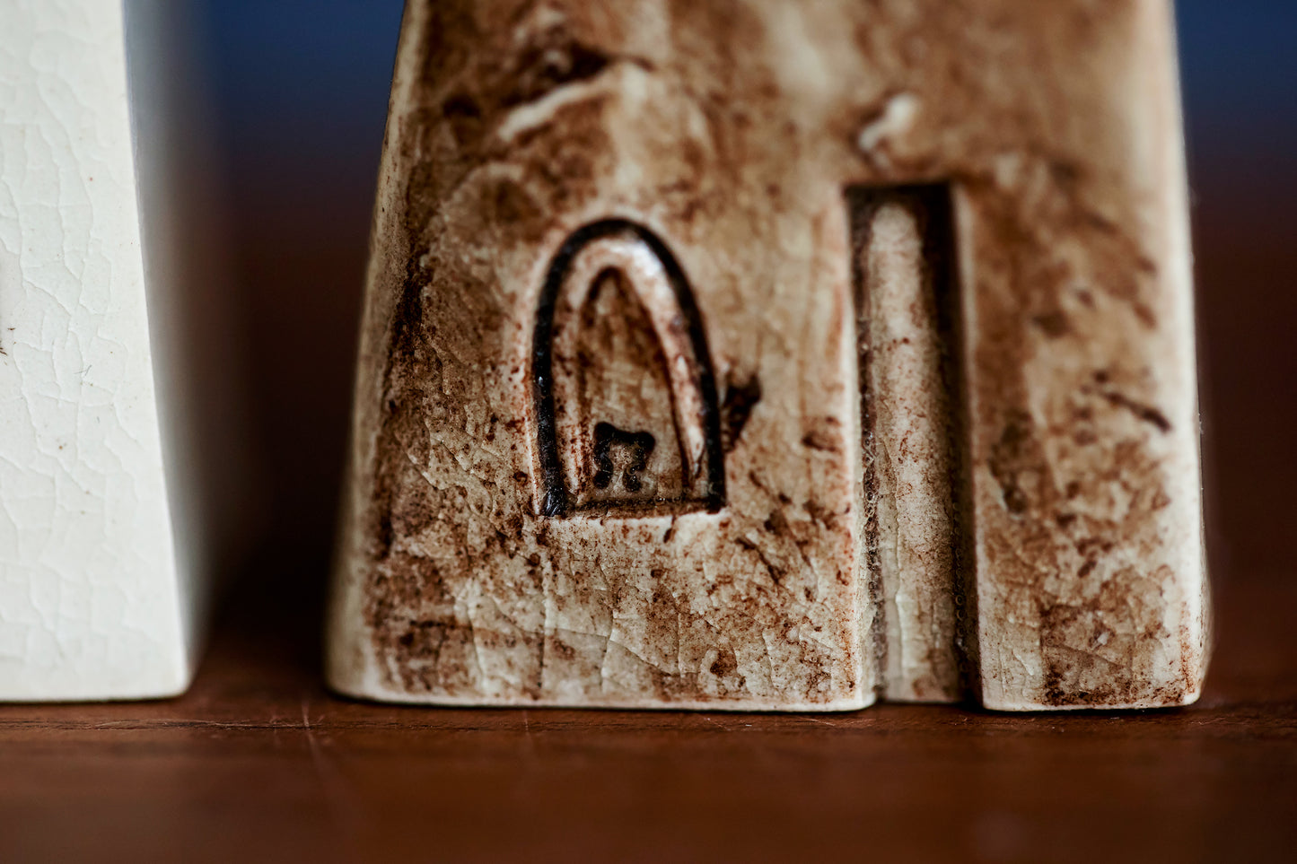 Little Set of Ceramic Houses with Cat in Window - Old World Style