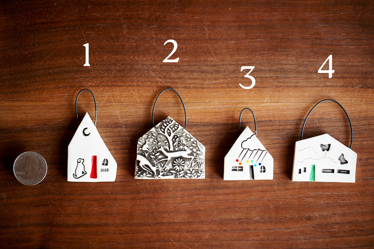 Small Ceramic Holiday Ornaments - Dog, Butterflies, Rainbow, Woodland