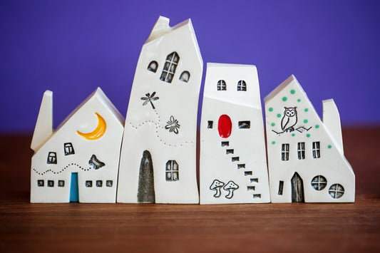 Happy Wildlife Altar Decor with Owl, Mushrooms and Moon - Easter Centerpiece