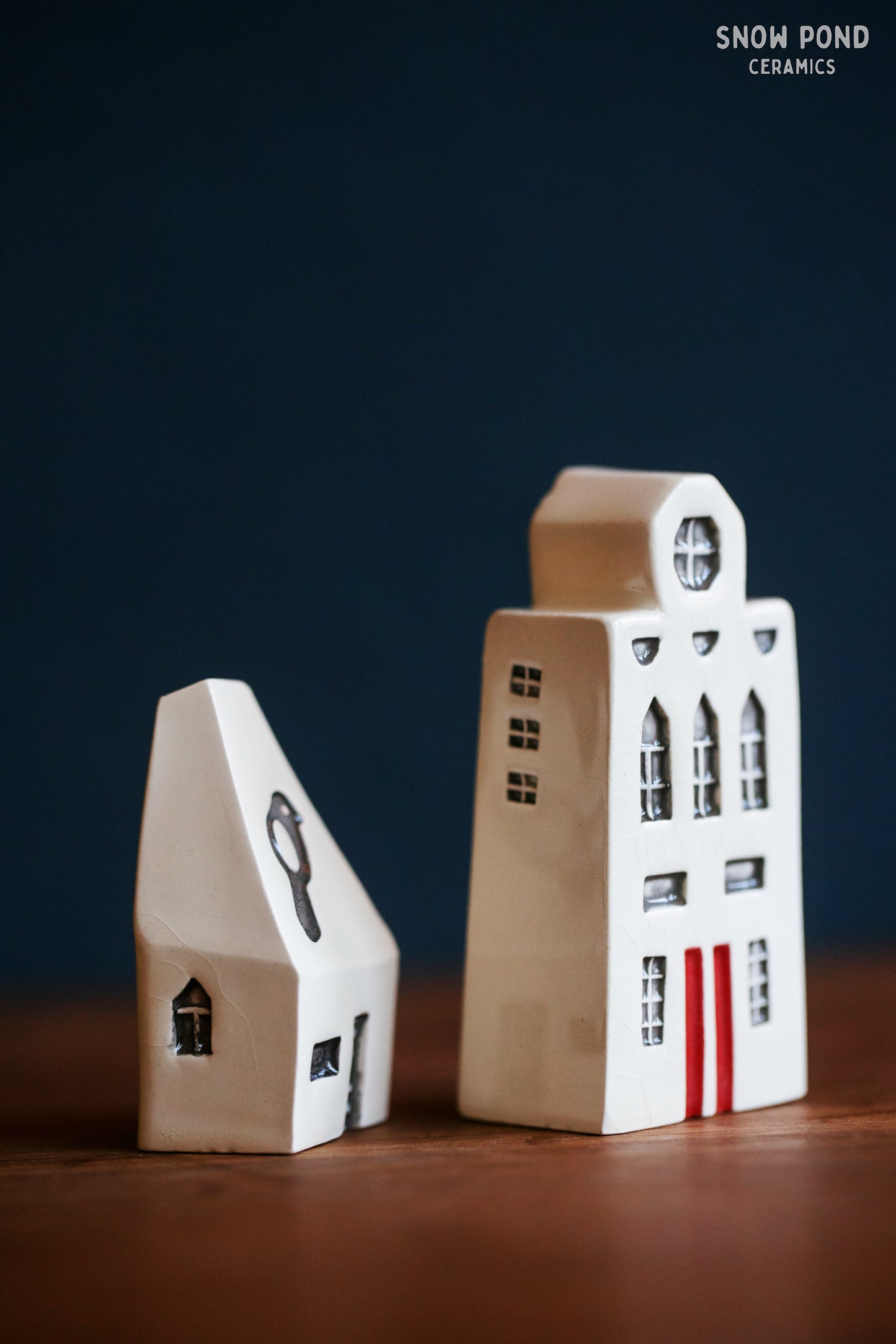 Miniature Victorian Ceramic Houses with Bird and Red Door