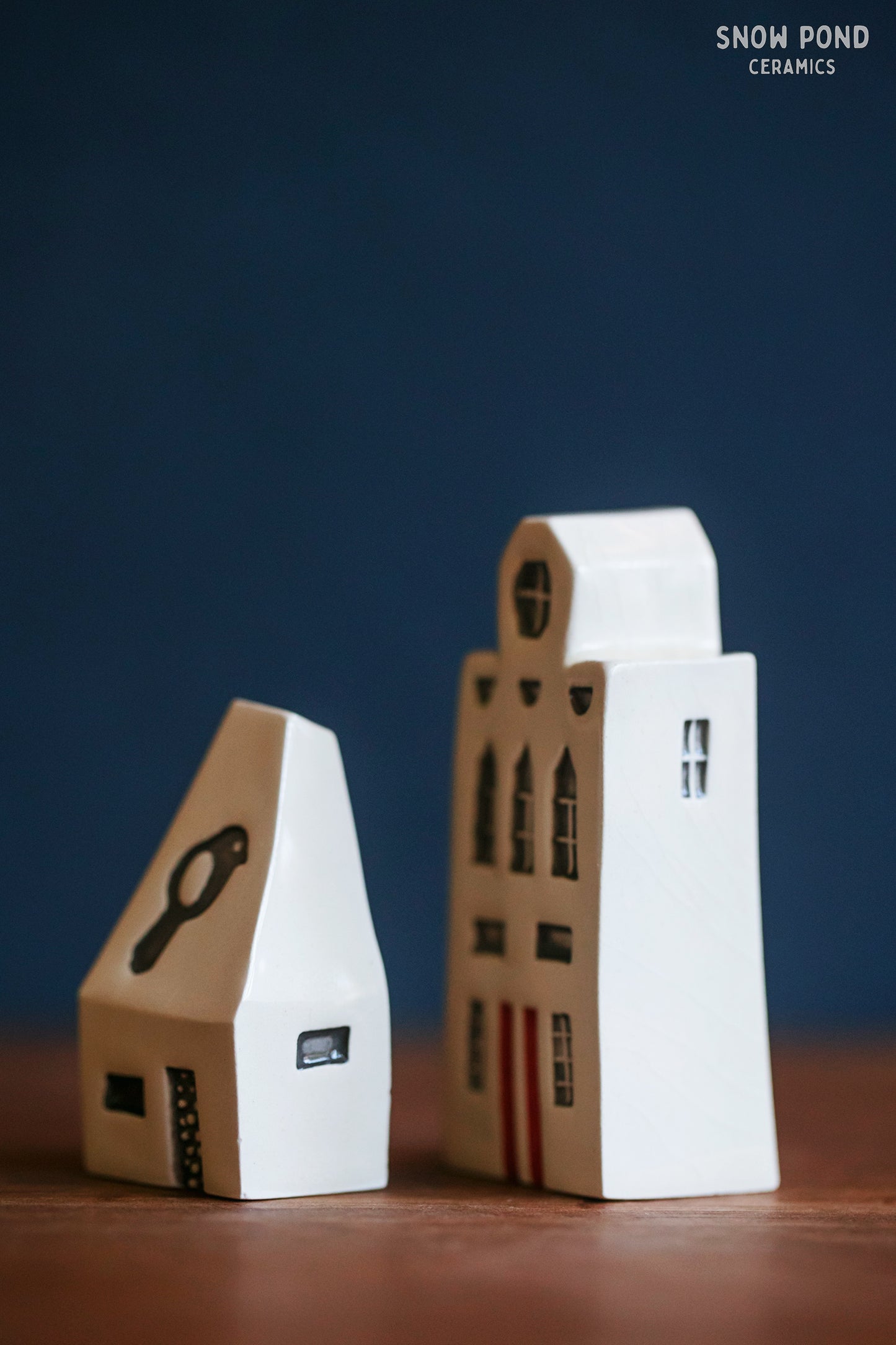Miniature Victorian Ceramic Houses with Bird and Red Door