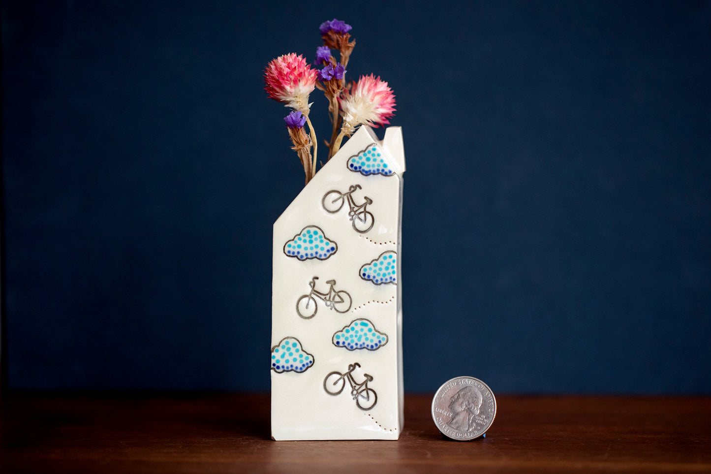 Bud Vase House with Bicycles and Clouds