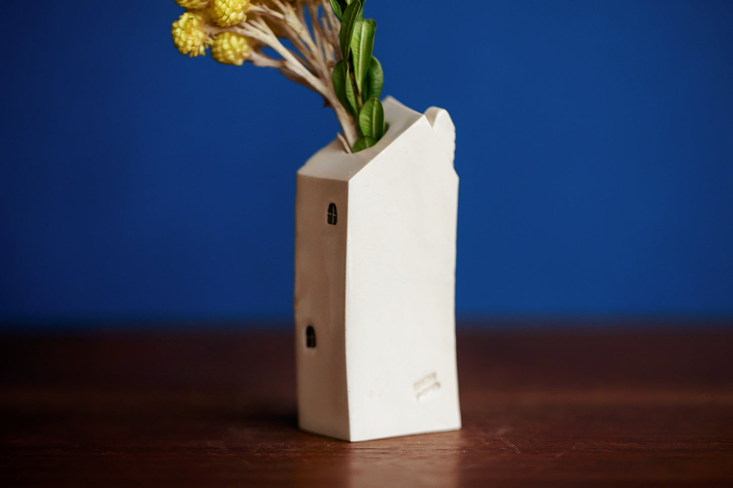 Woodland Bud Vase Miniature Ceramic House with Red Heart