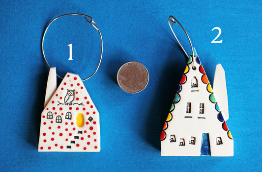 Handmade Colorful Ceramic Christmas Ornaments with Owl, Cats